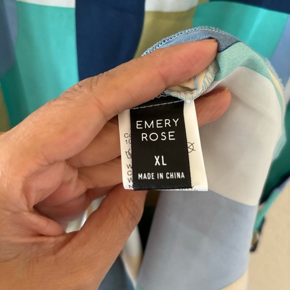 Emery Rose Geo Print Colorblock Notched Neck Dolman Sleeve Belted Dress Size XL - Picture 8 of 11